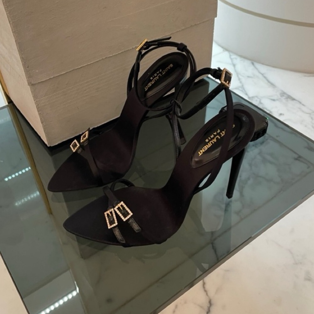 YSL Cassie Sandal Heel in Crepe Satin